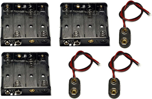 3 Pcs AA Battery Holder Leads 4 x 1.5V (6V) with 3 Pcs 9V I Type Snap Connector Plastic Housing