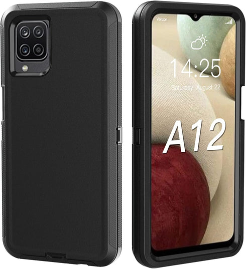 Heavy Duty Case for Samsung Galaxy A12, Shockproof, Dropproof, Dust-Proof with Clip (Black)