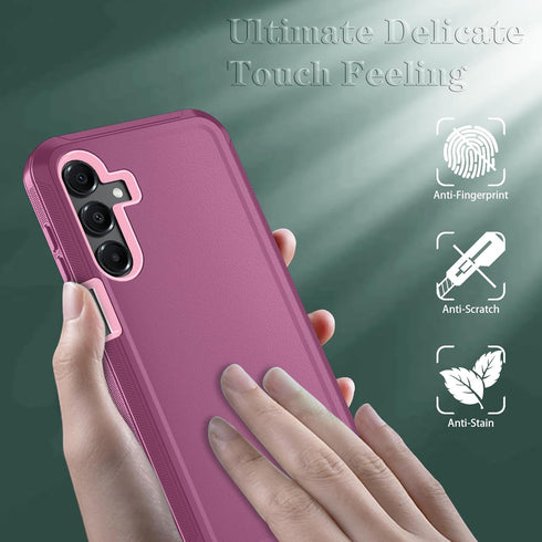 Qinmay A16 5G 3-Layer A16,WineRedPink Phone Case for Samsung Galaxy Case with HD Screen Protector, Heavy Duty