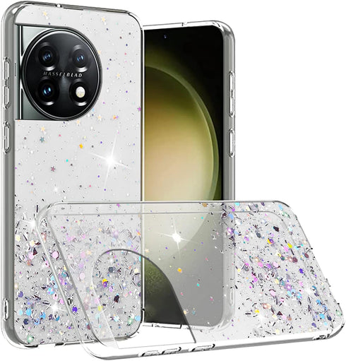 OnePlus 11 Case Glitter Clear Green - Soft TPU Silicone Phone Case for Women & Girls, Shockproof Slim Cover.