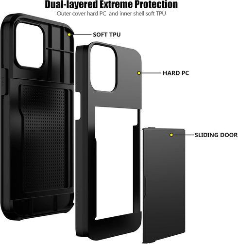 Nvollnoe iPhone 12 Pro Max Case: Heavy Duty Dual Layer Shockproof with Card Holder, Slim Wallet Case for Men & Women -