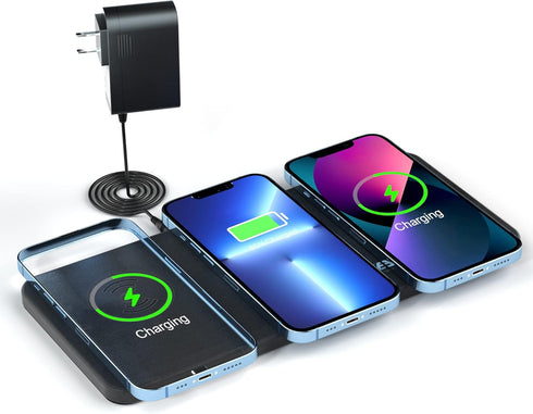 Triple Wireless Charger Pad - 15W Fast Charging Station for Apple iPhone 16/15/14/13/12 Pro/Max/Plus, AirPods,