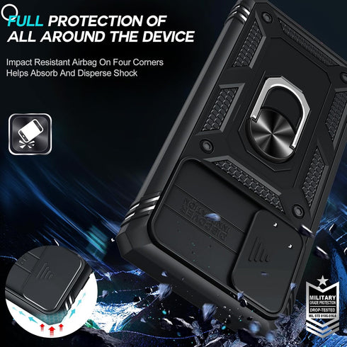 LeYi Galaxy S20 FE 5G Case with Slide Camera Cover + 2 Packs Tempered Glass Screen Protector, Military-Grade Kickstand,