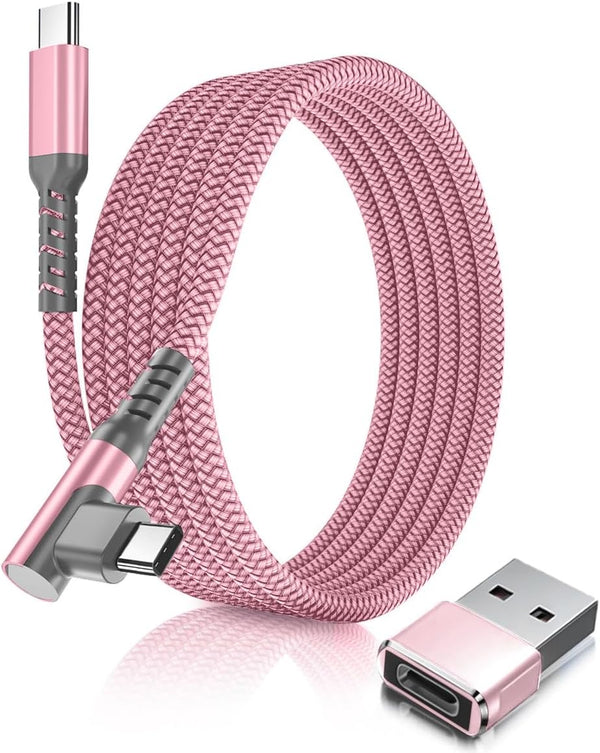 Basesailor 10FT USB C to Type C 100W Charger Cable with USB A Adapter, Right Angle PD Cord for iPhone 16, MacBook,