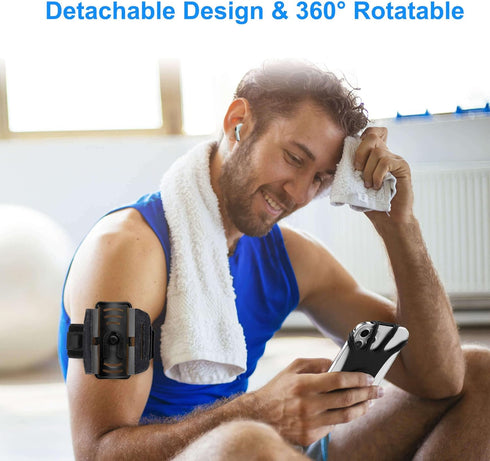 Cell Phone Running Armband - 360° Rotatable Detachable Arm Band for iPhone 16 15 14 13 12 Pro Max Plus, Samsung Galaxy