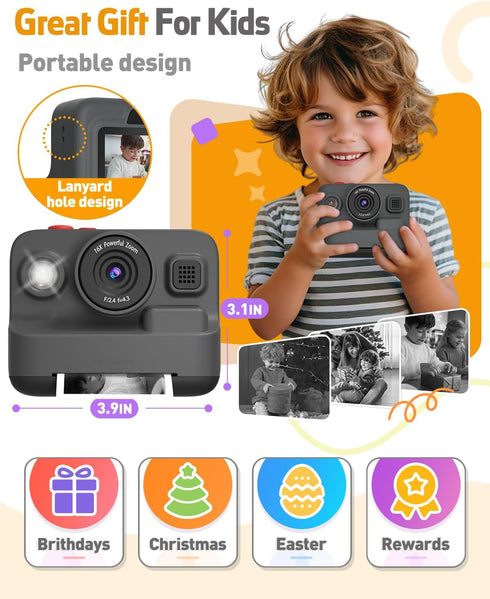Kids Camera Instant Print, 2.4in Screen 1080P Digital Camera Toys for Kids Age 3-12, Christmas Birthday Gifts with 3