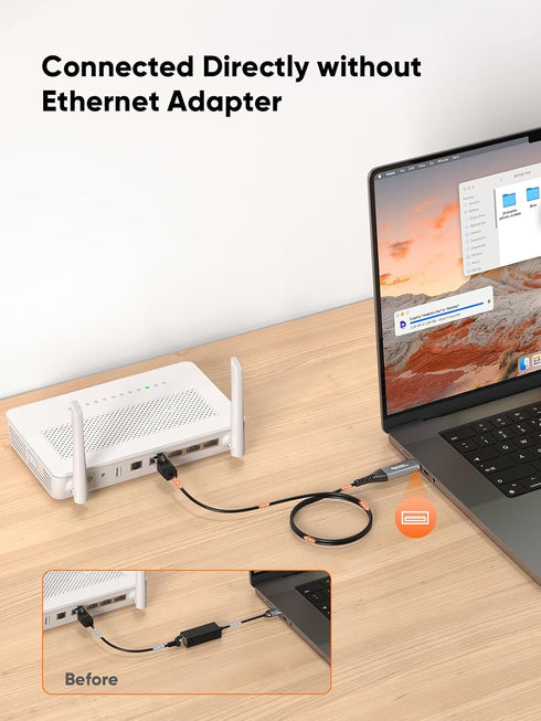 6.6FT, RJ45 CableCreation USB to Ethernet Cable USB to Internet LAN Network Cable, Gigabit Directly Connected