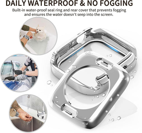 2 in 1 Waterproof Bling Case for Apple Watch 44mm, Glitter Diamond Rhinestone Bumper Face Cover for SE Series 6/5/4