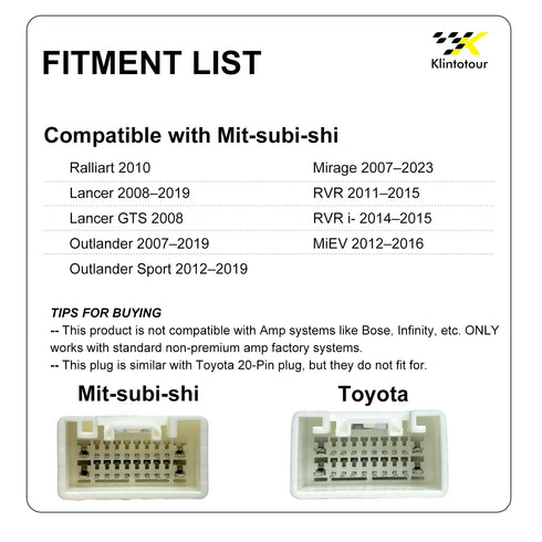 2008-2019/Kia 2013, Radio Wiring Harness Compatible with Mit-Subi-shi Stereo Installation Wire Harness Kit Aftermarket