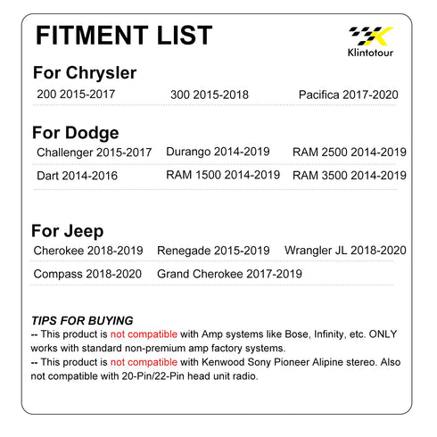 2015-2018/Dodge 2014-2019/Jeep 2018-2019, 16Pin Aftermarket Radio Wiring Adapter Compatible with Chrysler Android Car