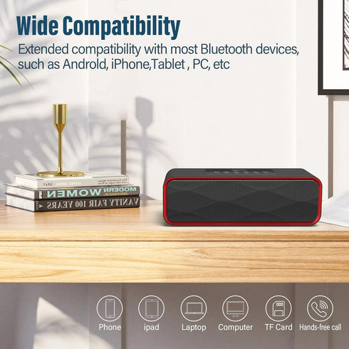 Portable Wireless Bluetooth Stereo Speaker with Powerful 10W Sound, Built-in Mic, FM Radio, Micro SD Card Slot