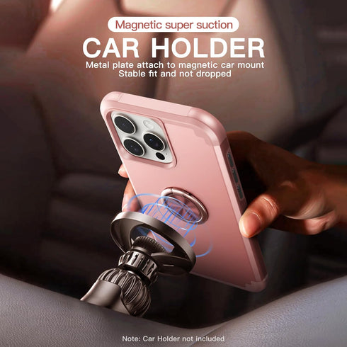 IDweel iPhone 13 Pro Max Case - Rose Gold, 2-in-1 Shockproof, Screen Protector, 360° Ring Holder, Camera Lens Protector.