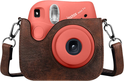 Fintie Protective Case for Fujifilm Instax Mini 7+, Premium Vegan Leather Bag Cover with Adjustable Strap, Vintage Brown