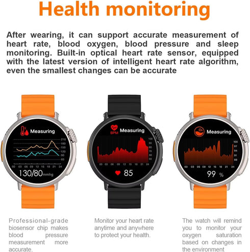 Smart Watch, Military Smartwatch IP68 Waterproof, Silicone Strap, for Android iOS, Fitness Watch with Heart Rate