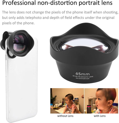 Phone Camera Lens, 65mm Telephoto Portrait Lens Kit for Phones/iOS Pad Smartphones, Professional Attachment