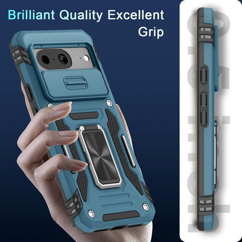 DEERLAMN Slide Camera Cover Case for Google Pixel 8, Military Grade Shockproof with Screen Protector, Light Blue