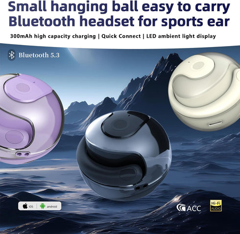 URIZONS Ball Shape Earhook TWS Gaming On Ear Earbuds, Wireless Earphones with Low-Latency and Charging Case, Bluetooth