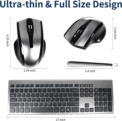 KANGRUI Wireless Keyboard and Mouse Combo - 17 inch Full Size 2.4G USB Ergonomic Slim Silent Wireless Keyboard and
