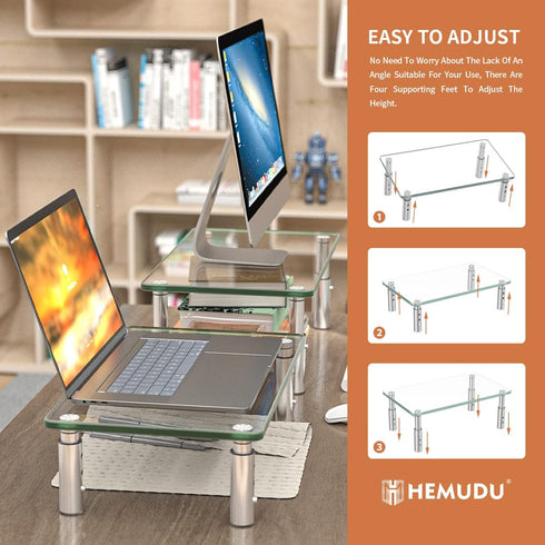 Hemudu 2 Pack Monitor Stand, 3 Adjustable Height Riser, Desktop Organizer for PC, Laptop