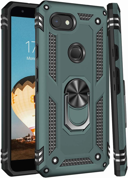 LUMARKE Google Pixel 3A Case with Screen Protector, Military Grade, 16ft Drop Tested, Magnetic Ring Kickstand, Pine