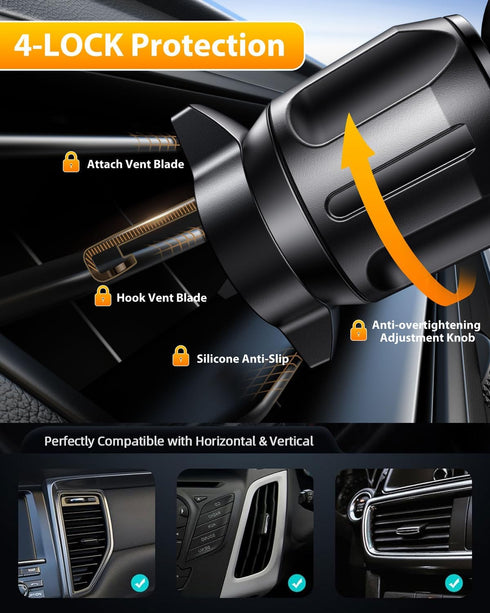 Military-Grade 360° Suction Cup Car Phone Holder, Universal Accessories for Air Vent, Dashboard, Windshield