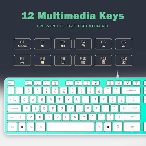 Wired USB Keyboard, Comfortable Quiet Chocolate Keys, Ultra-Slim QWERTY Layout for PC, Green