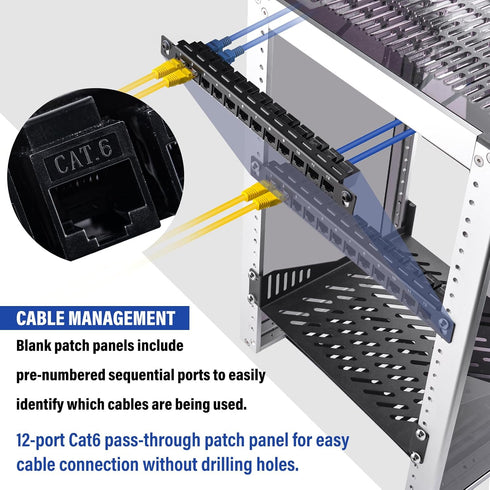 GeeekPi 12 10inch 0.5U CAT6 T1/T0/T2/T1 Plus/T0 Plus/TL1 10 Inch Port Patch Panel, Network Patch Panel for DeskPi