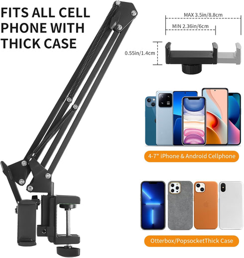 Phone Holder for Desk and Bed, Adjustable Clamp Clip Flexible Stand for iPhone, Samsung, Google Pixel, Moto (Black)