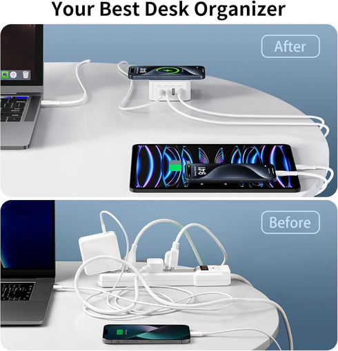 Multiple USB Charging Station, 60W Fast Charging USB C Block with 15W Wireless Charger, Multi Port Wall Plug