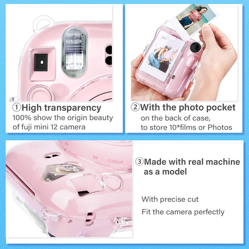 MUZIRI KINOKOO Clear Case for Fujifilm Fuji Instax Mini 12/Polaroid Mini 12 Camera, Hard PVC Protective Case Bag with