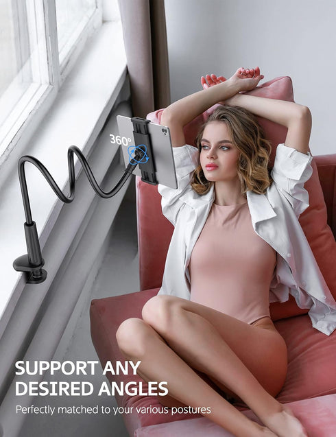 SHAWE 360 4.0~10.5" Gooseneck Tablet Holder Phone Stand, Flexible Tablet Mount for Bed, Adjustable Lazy Arm Holder