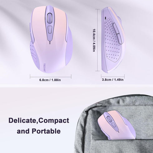 TECKNET Wireless Mouse, 2.4GHz Ergonomic Computer Mouse, Portable Cordless Mice for Laptop, 6 Buttons, Gradient Purple