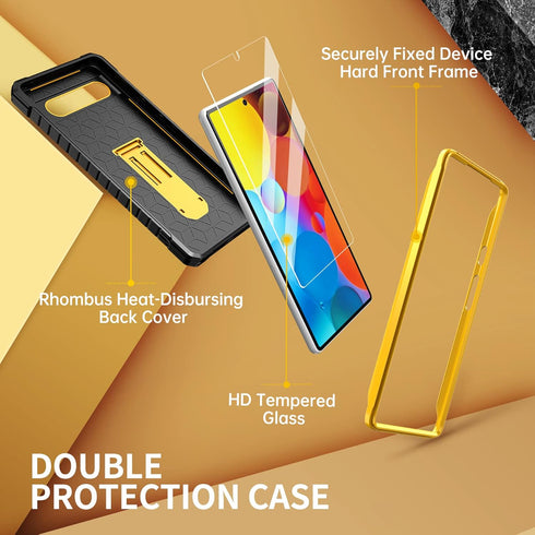 FITO for Google Pixel 6A Case, Dual Layer Shockproof Heavy Duty Case with Built-in Kickstand and Tempered Glass