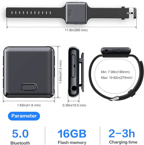 MP3 Player with Bluetooth, 16GB Sport Bluetooth MP3 Player with Watch Band and Clip for Climbing, Hiking, Cycling, Yoga