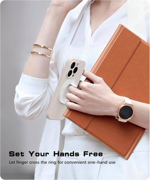 Magnetic Phone Grip for iPhone 15/14/13/12 Pro Max/Plus, Removable Loop Grip with Silicone Soft Finger Strap (White)
