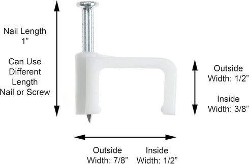 THE CIMPLE CO - Dual, Twin, or Siamese Coaxial Cable Clips, Cat6 Electrical Wire Clip, 1/2 in Nail Clip