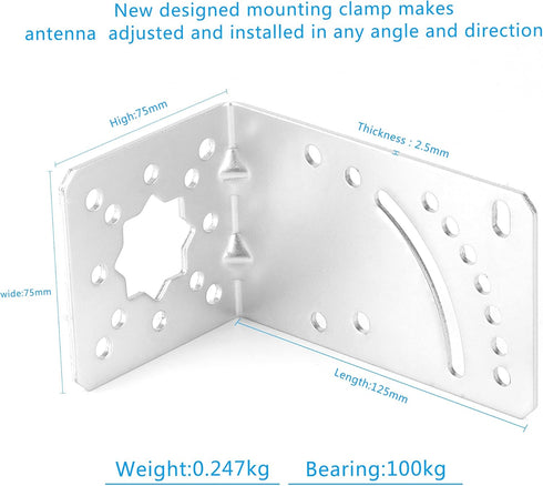 Pole Mount Bracket L Mounting Bracket to Wall Hardware Accessories for LPDA yagi Outdoor Antenna with U-Bolt, Mounting Screws, Signal Booster Mast Clamp Adjustable Angle
