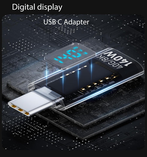 USB C Adapter, 140W Type C Female to Male Extension with Digital LED Display for iPhone 15/Plus/Pro/Pro Max