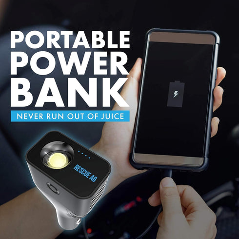 Rescue A6 Emergency 6-in-1 Car Crash Safety Device, USB Car Charger, Window Breaker, Seat Belt Cutter, 2200mAh Power