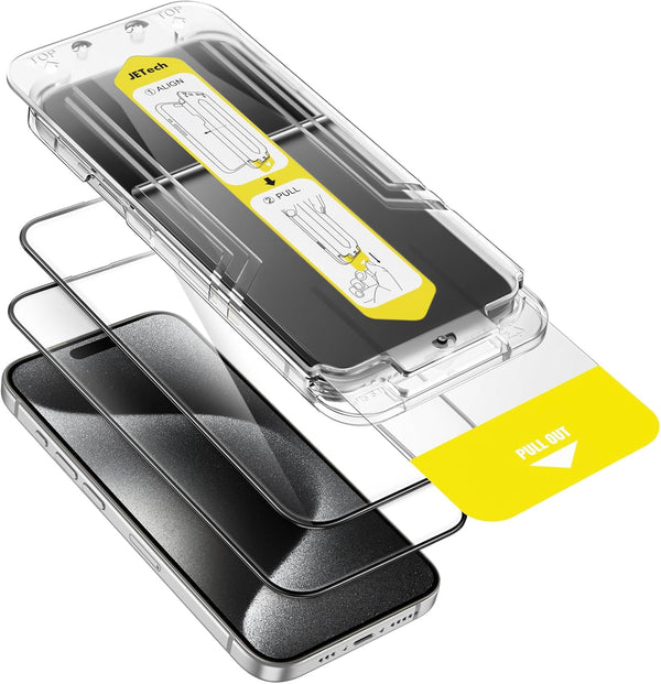JETech Full Coverage Screen Protector for iPhone 15 Pro 6.1-Inch, Bubble-Free Tempered Glass Film, 2-Pack
