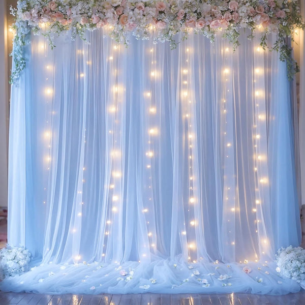 Suppromo Baby Blue Backdrop Curtains with Lights String for Baby Shower Parties 2