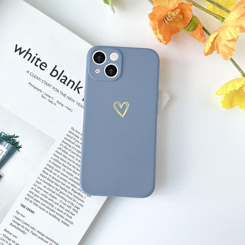 Cute Slim Shockproof iPhone 13 Case in Blue Grey with Wireless Charging Support and Protection.