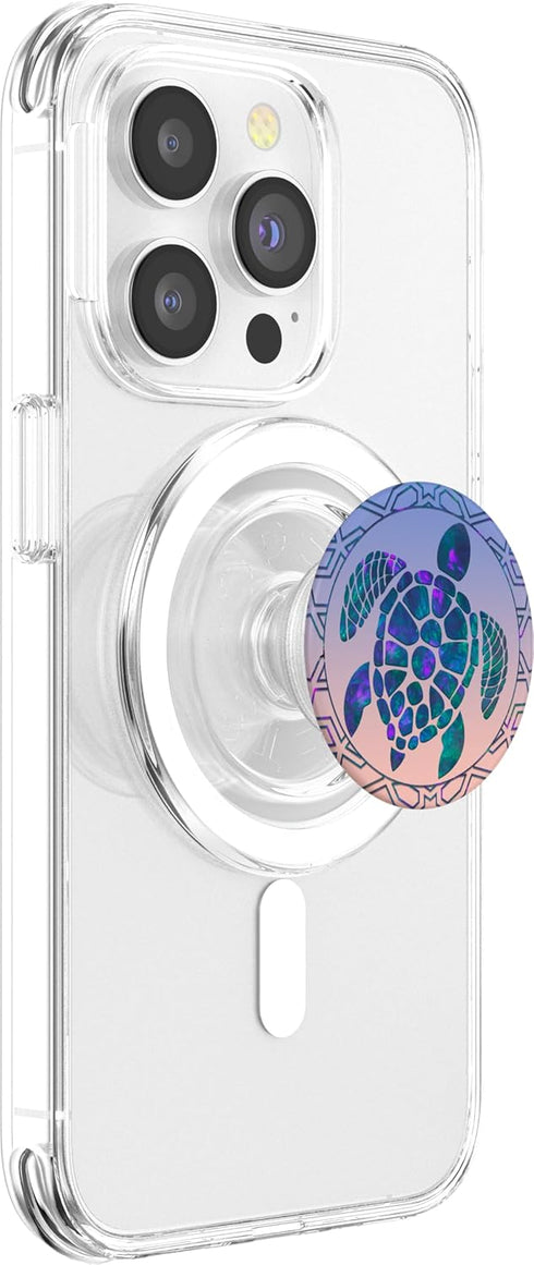 Teal Blue Purple Turtle and Geometric Design PopSockets MagSafe PopGrip for iPhone