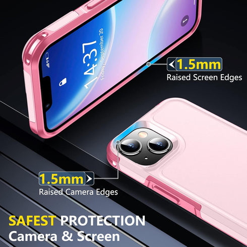 SPIDERCASE Heavy Duty Shockproof Case for iPhone 14/15, Pink, 15 FT Military Grade Drop Protection, 2 Pack Protectors.