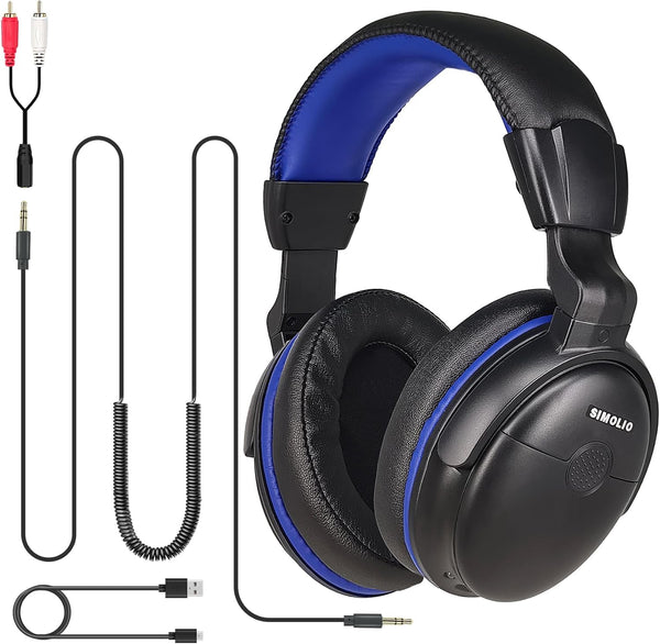SIMOLIO Headphones with Extra Long Cord for TV | 18ft/5.5M Long Coil Cord | Over Ear Wired TV Headphones