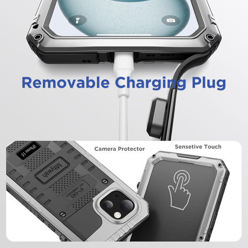 Mitywah Heavy Duty Waterproof Case for iPhone 15, Full Body Underwater Protective Metal Case with Built-in Screen