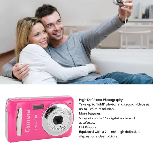 GOWENIC 16X 16MP 1080P 2.4 Inch Digital CCD Camera Zoom, Auto Focus, Screen with Screw Hole, Portable Travel Camera