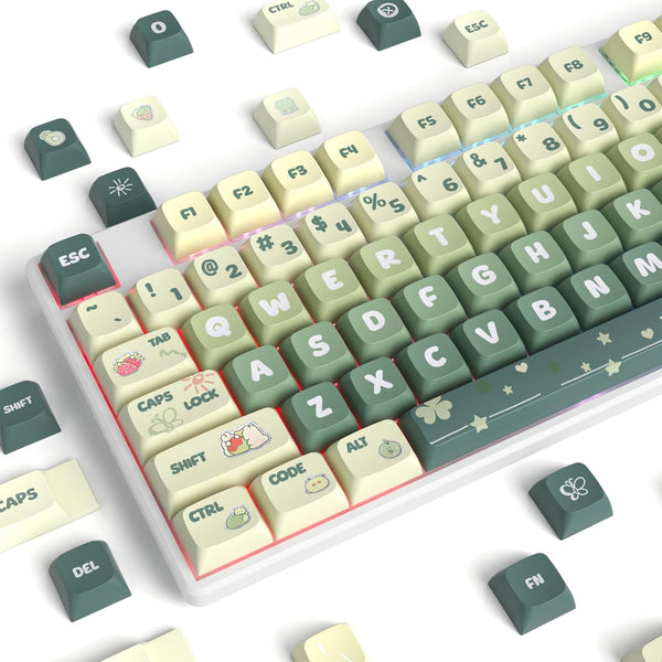Guffercty kred 133 Keys XDA Profile Green Keycaps, Cute PBT Keyboard Caps for 60% 65% 75% 96% Mechanical Keyboards