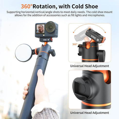 VRIG Select 55" Action6 Adapter,360 Action6/Osmo VRIG OSMO Tripod Stand with Magnetic Quick Release Rotation Selfie
