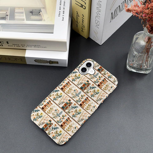 Generic 16,Embroidery Case for iPhone Floral Bookshelf Phone Case Slim Silicone Shockproof Cover for Girls WomenGlossy